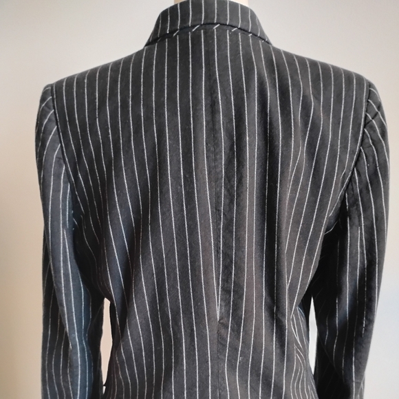 American Living Ralph Lauren Linen Cotton Blazer Black White Stripe Size 14 - Picture 8 of 16